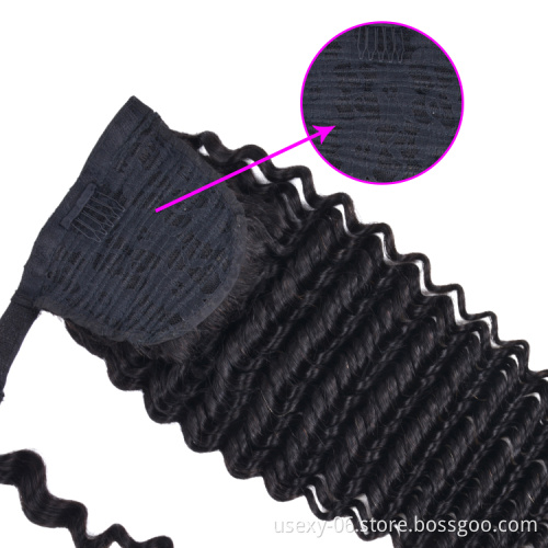 Usexy Raw Virgin Hair Ponytail Extension Wholesale Brazilian Curly Wrap Around Ponytail Human Hair